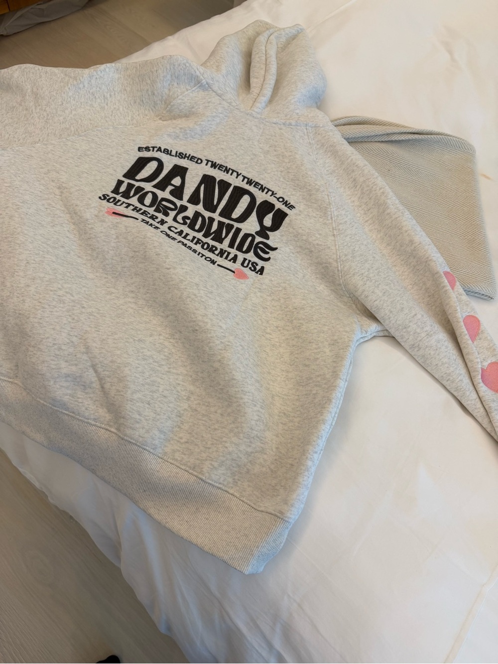 Dandy Light Gray Hoodie with Pink Accents